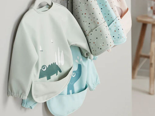 Little Dimsum Bavaglino con maniche per bambini Bavaglino impermeabile per  neonati e bambini con tasca (Bear & Penguin)